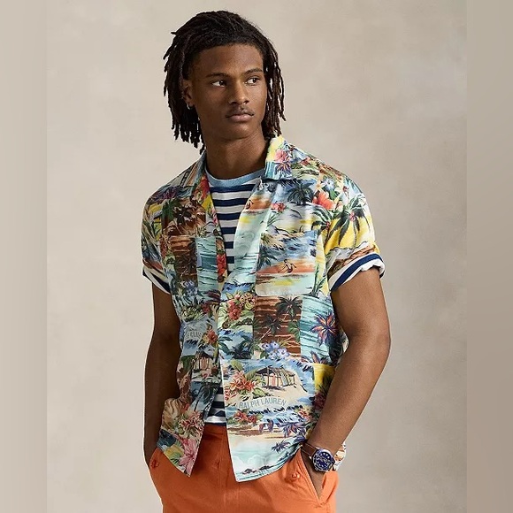 NWT Polo Ralph LaurenMen's Classic-Fit Patchwork-Print Camp Shirt